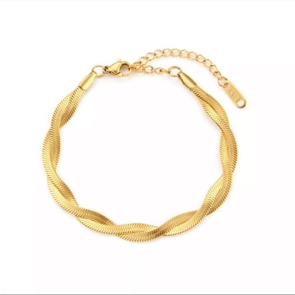 𝅺NEW Gold Twisted Snake Herringbone Bracelet - Picture 3 of 5